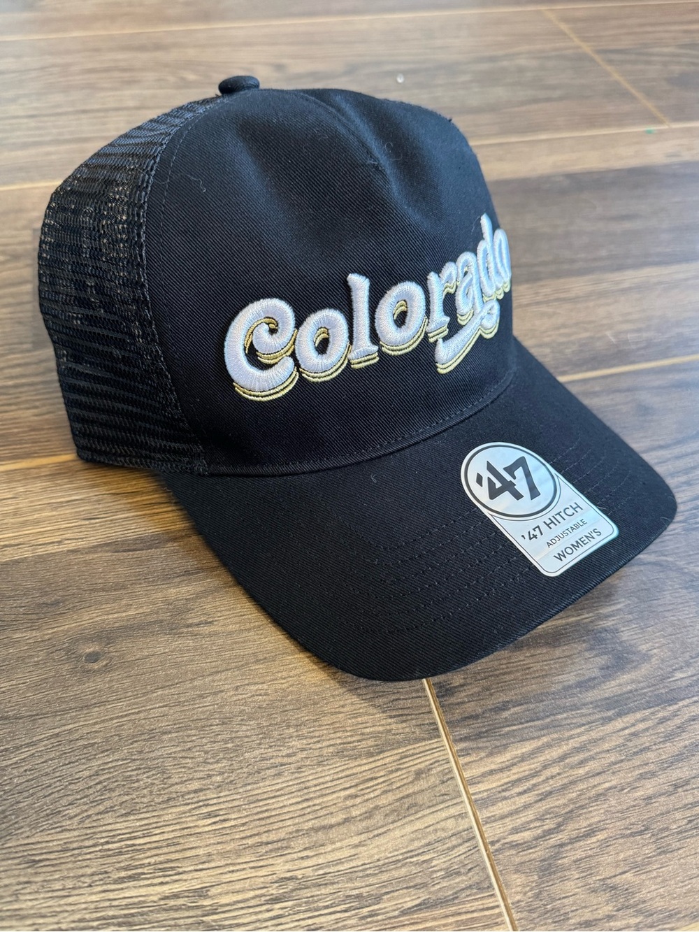 47 Women's Colorado University Black Trucker Hat with White & Gold Embroidery